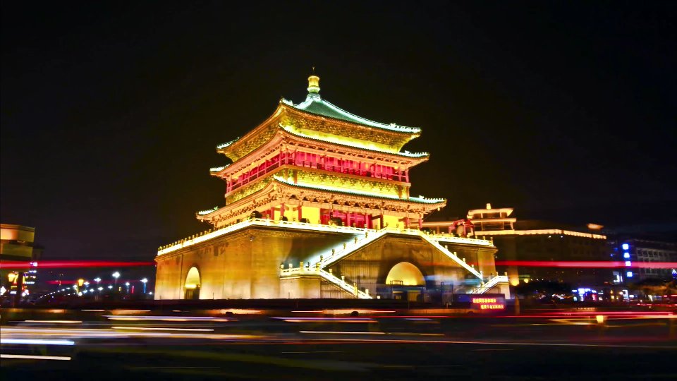 西安人文4k航拍高清视频素材-城市风景延时摄影