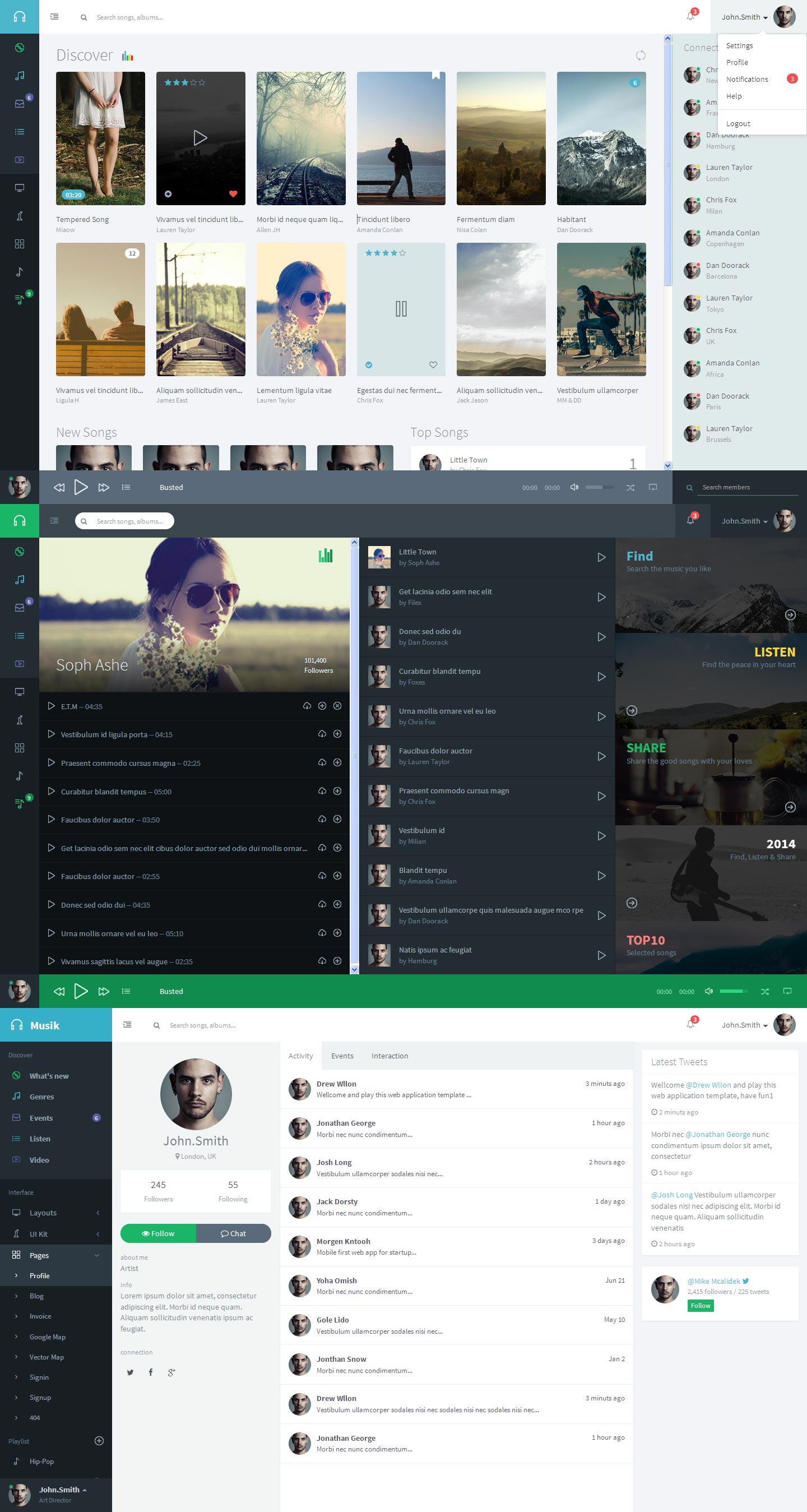 简洁扁平化风格bootstrap响应式社交音乐网站模板html整站下载_响应式网站模板