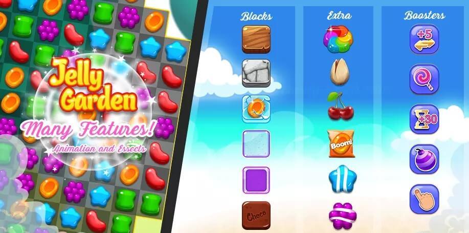 unity3d游戏2d三消游戏果冻花园套装完整项目源码