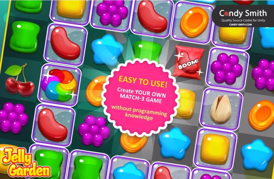 unity3d游戏2d三消游戏果冻花园套装完整项目源码